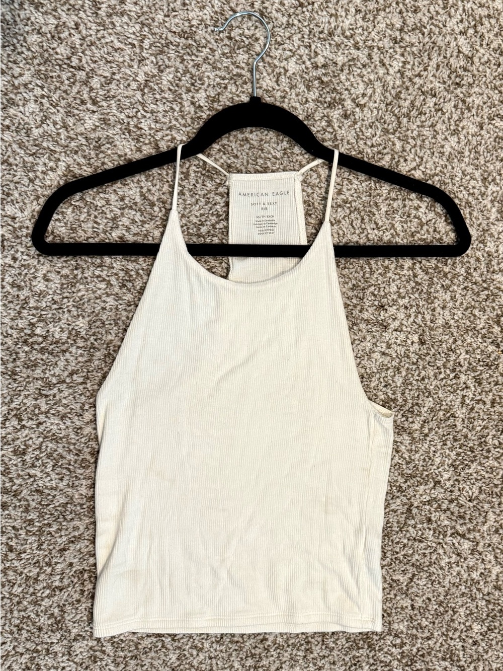American Eagle Outfitters Off-White Ribbed Halter Tank Top